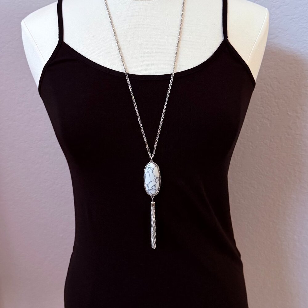 Necklace White Marble Stone Pendant Silver Chain